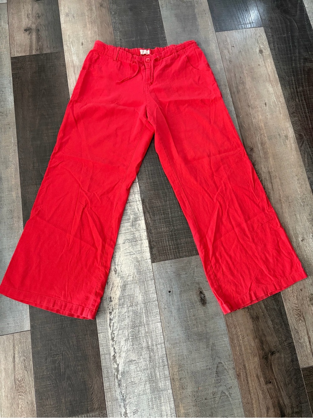 Just Living Red Linen Blend Wide Leg Drawstring Pants Women’s Size Large